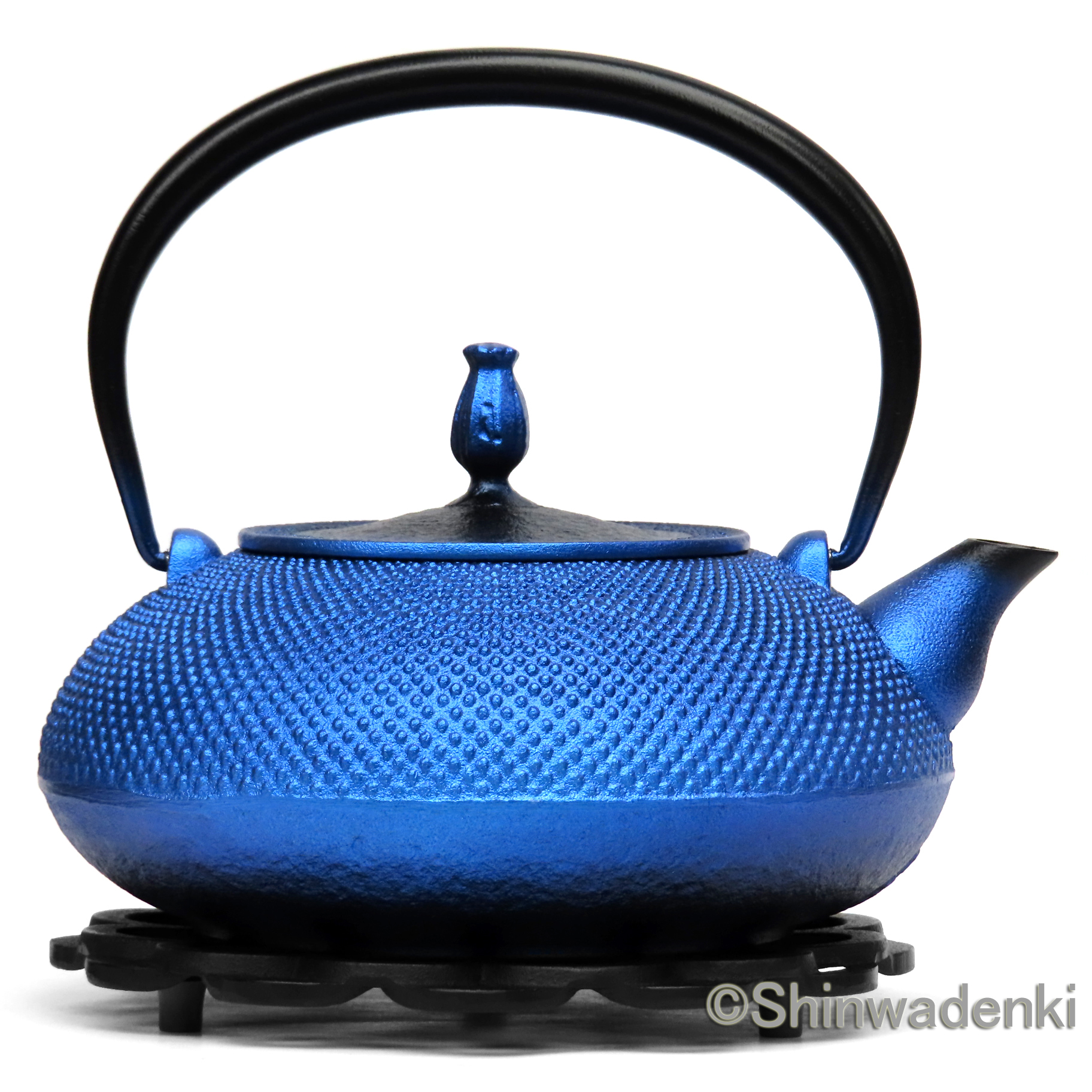 及富 南部鉄器 鉄瓶 平丸アラレ 瑠璃色1.2L IH対応 700095 Shinwadenki