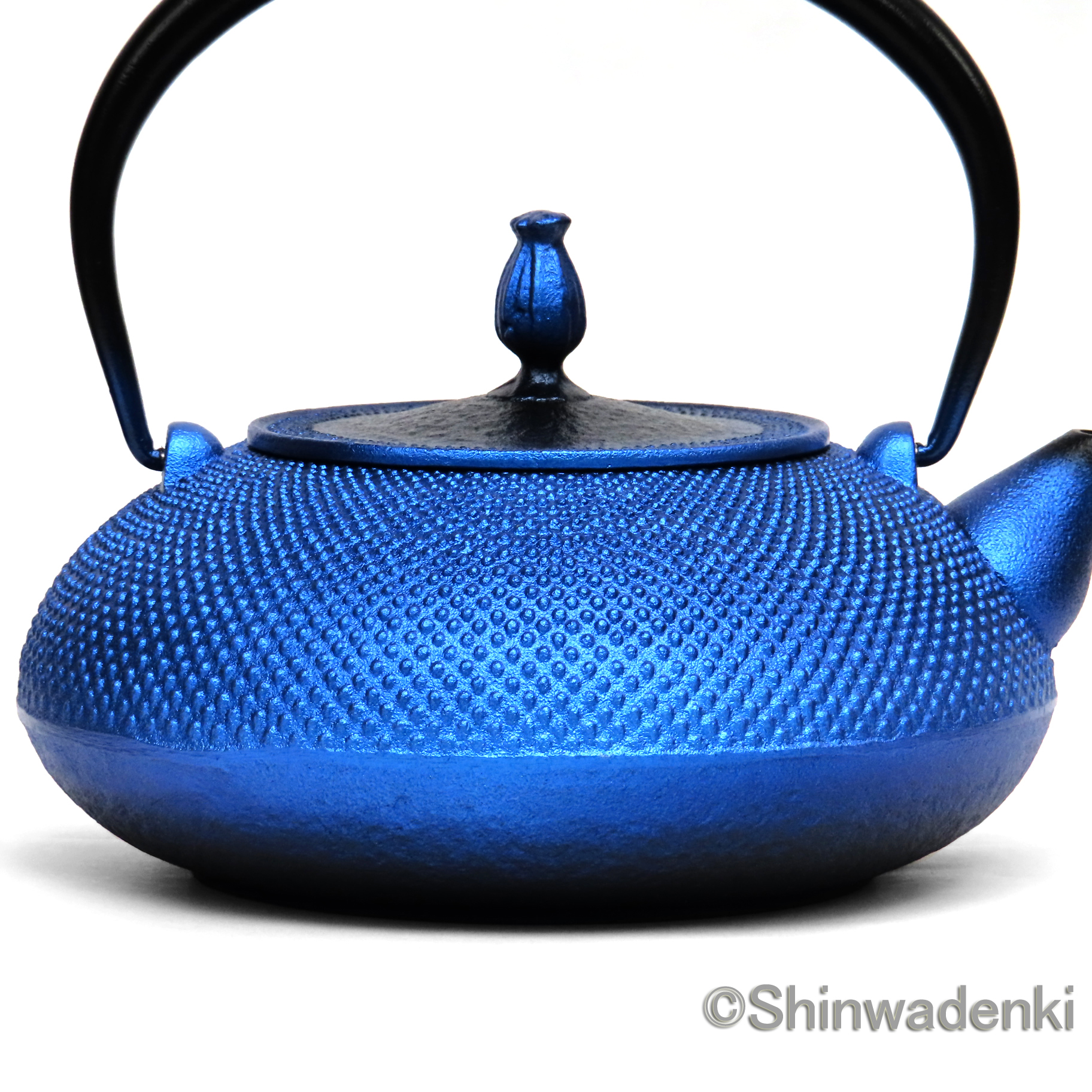 南部鉄器 鉄瓶 平丸アラレ(鉄蓋)瑠璃色