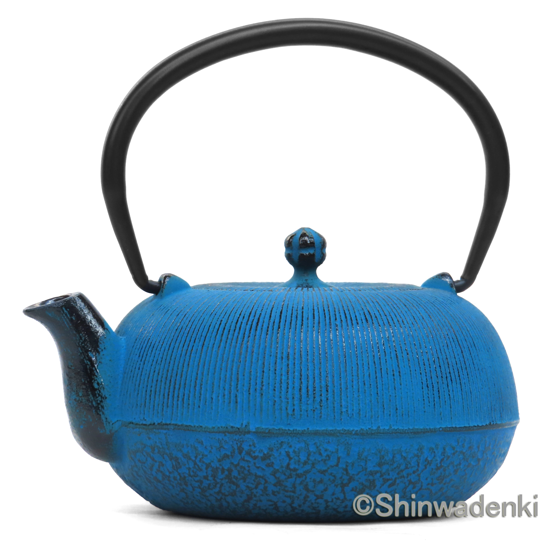 南部鉄器 急須 平丸千筋(青)