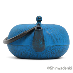 南部鉄器 ティーポット 急須 平丸千筋 青