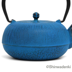 南部鉄器 ティーポット 急須 平丸千筋 青