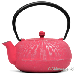 南部鉄器 ティーポット 急須 平丸千筋 銀ピンク