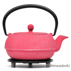 南部鉄器 ティーポット 急須 平丸千筋 銀ピンク