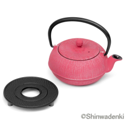 南部鉄器 ティーポット 急須 平丸千筋 銀ピンク