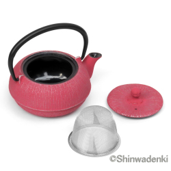 南部鉄器 ティーポット 急須 平丸千筋銀ピンク