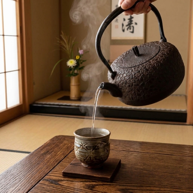 南部鉄器 鉄瓶 平丸小桜